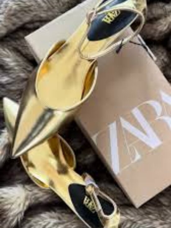 Zara Shoes - Zara gold kitten heal pointed toe shoes